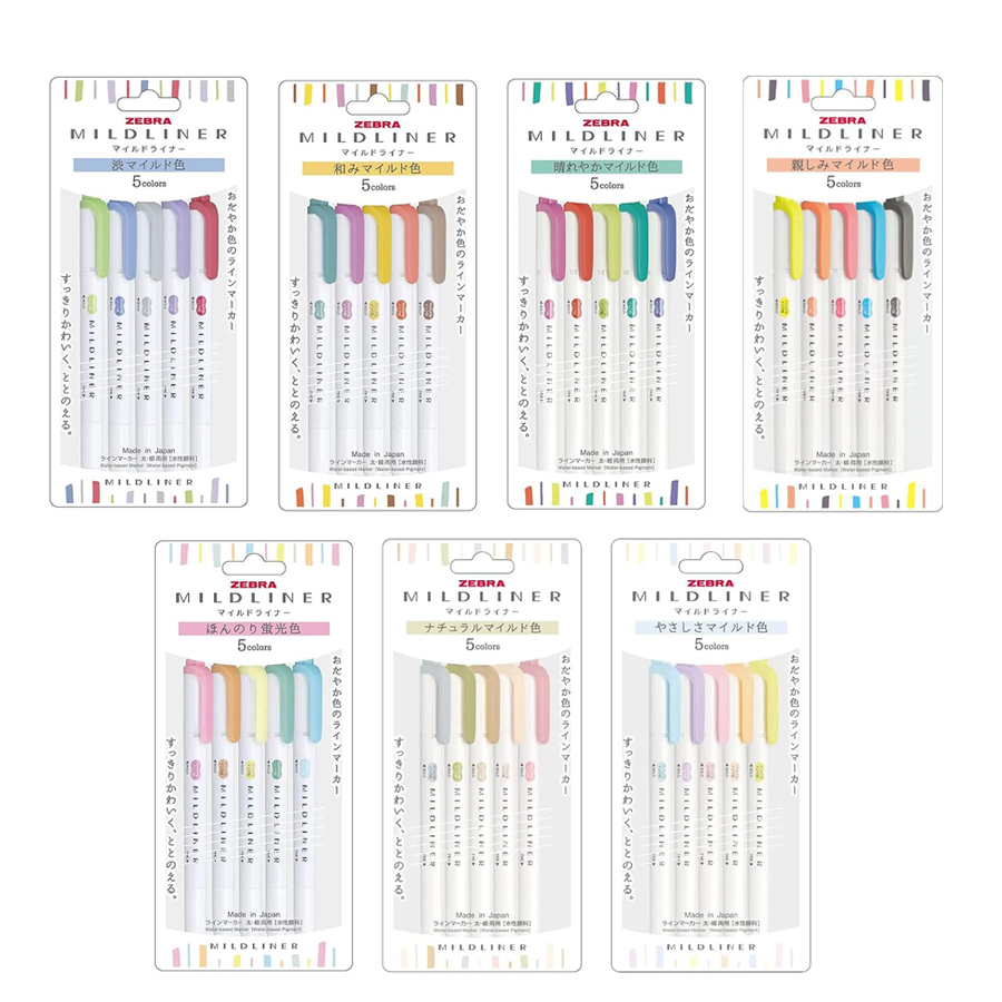 Pastel Highlighter Set Double Ended - Zebra Mildliner Markeerstift Pastel Volledige Set