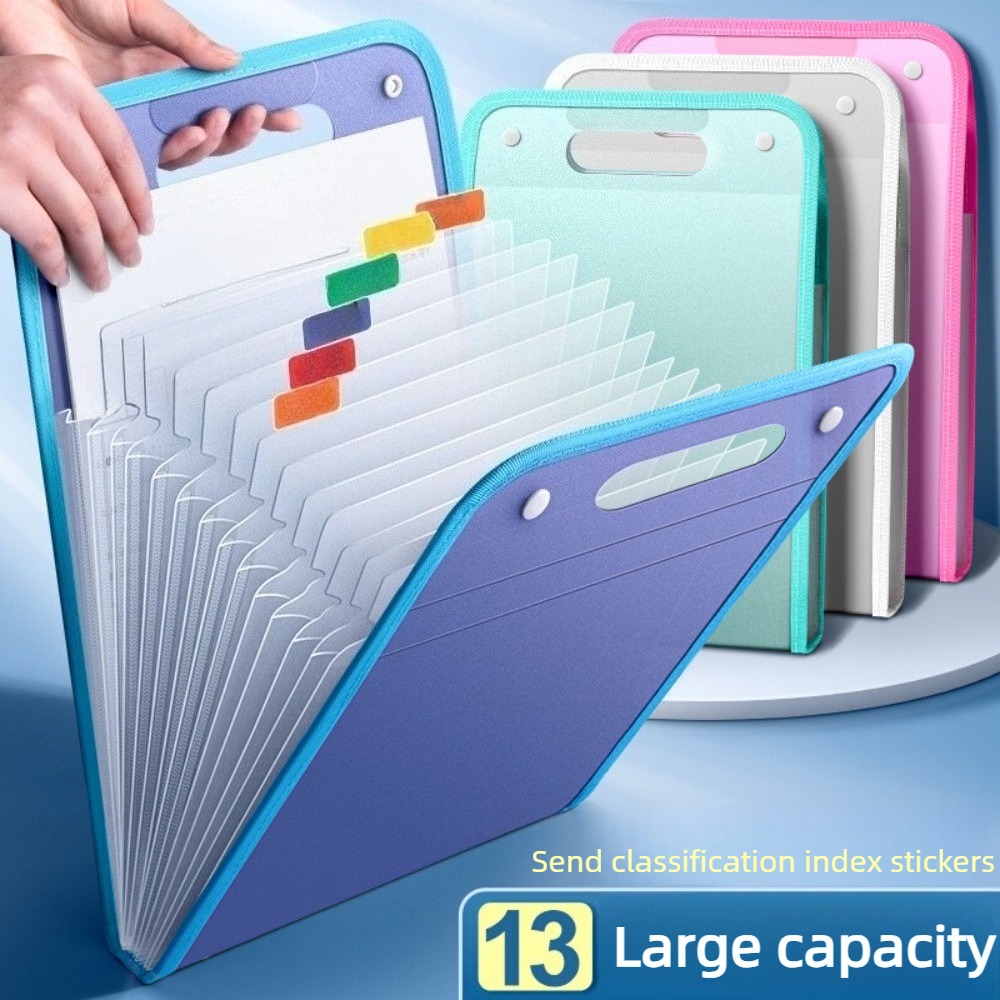 Expandable Accordion File Folder 13 Pockets - Doorschijnende accordeonmap met 13 vakken, uitbreidbare