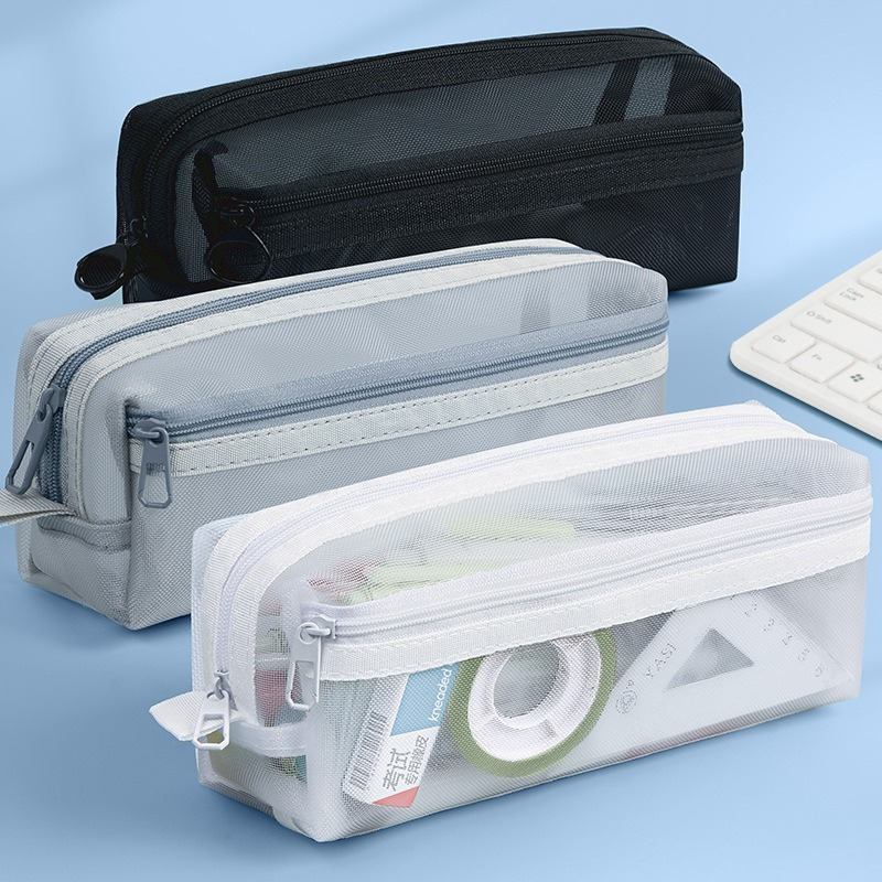 Clear Mesh Pencil Pouch For Exam - Dubbellaags transparant mesh etui Examen Speciale