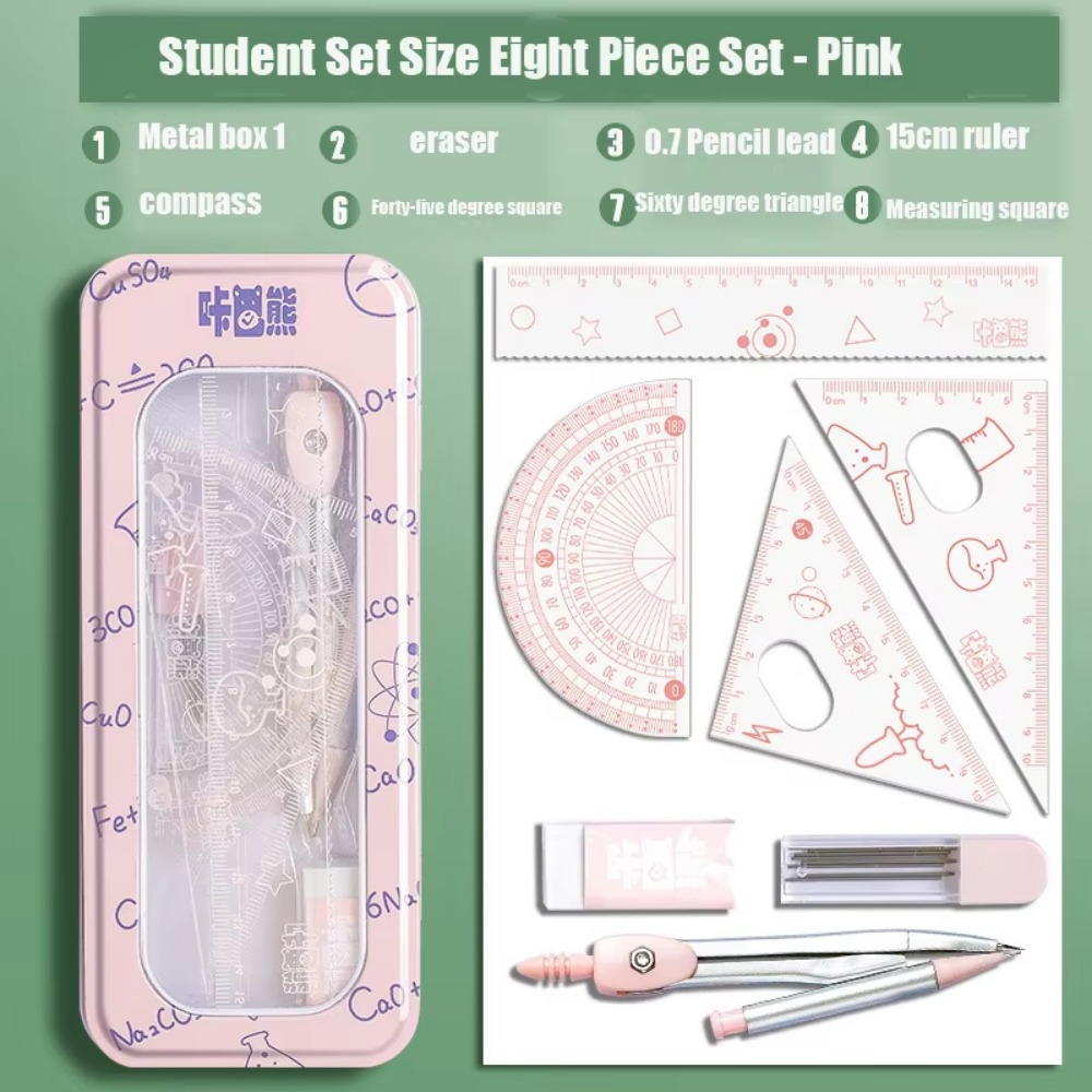 Math Geometry Set With Compass - 8 stks/set Multifunctionele Wiskunde Geometrie Set