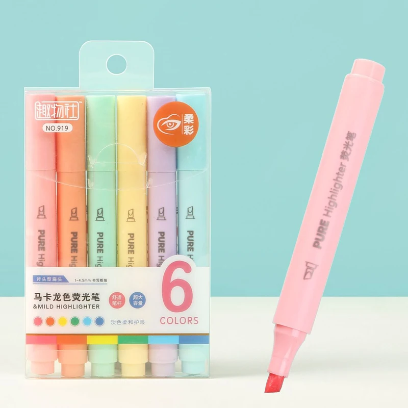 Pastel Highlighter Set Double Ended - 6 stks/set Pastel Kleur Macaron Markeerstift