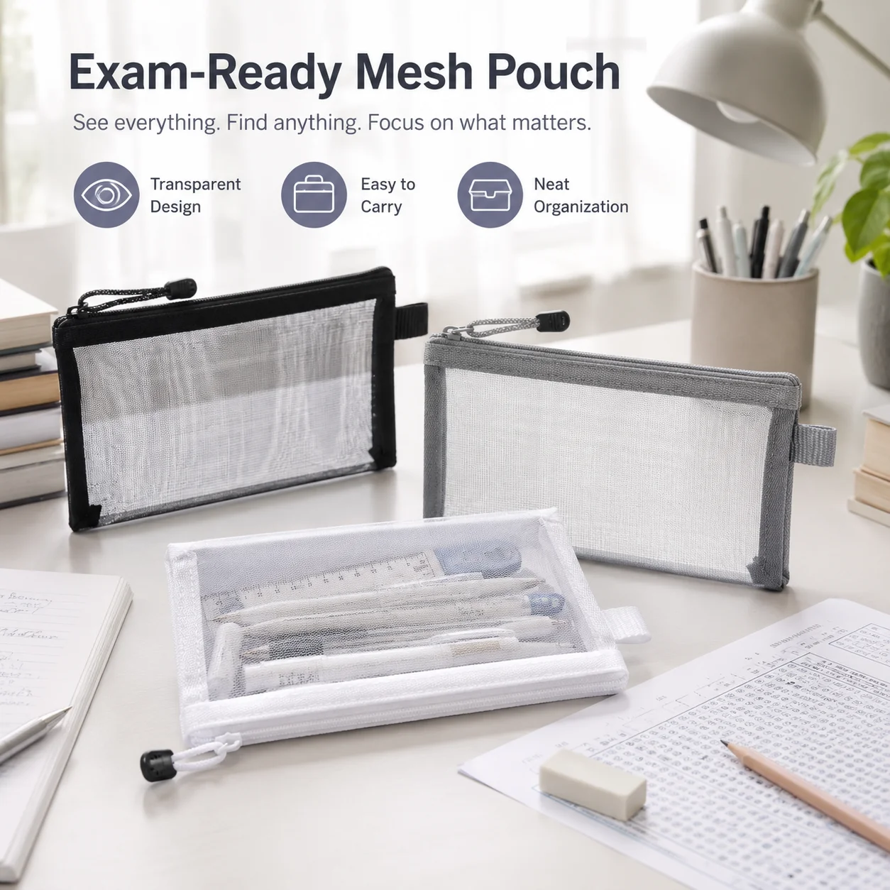 Transparante mesh-etui met doo - Clear Mesh Pencil Pouch For Exam recensie en prijs