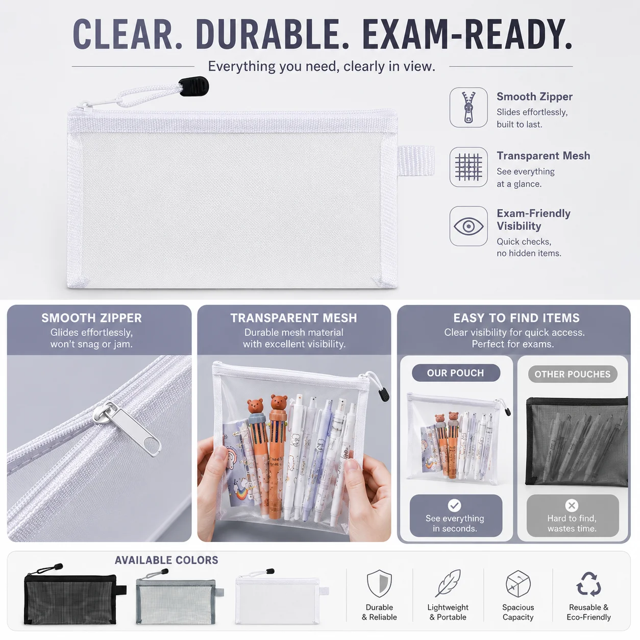 Transparante mesh-etui met doo - Clear Mesh Pencil Pouch For Exam recensie en prijs