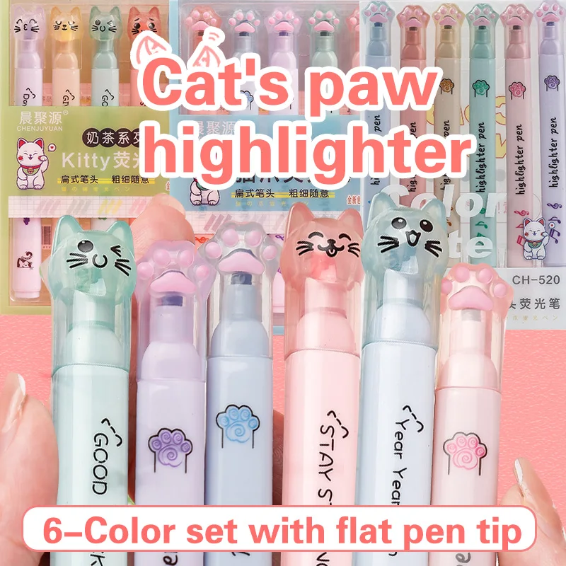 6 stks/pak Kawaii Cat Claw Pas - Pastel Highlighter Set Double Ended recensie en prijs