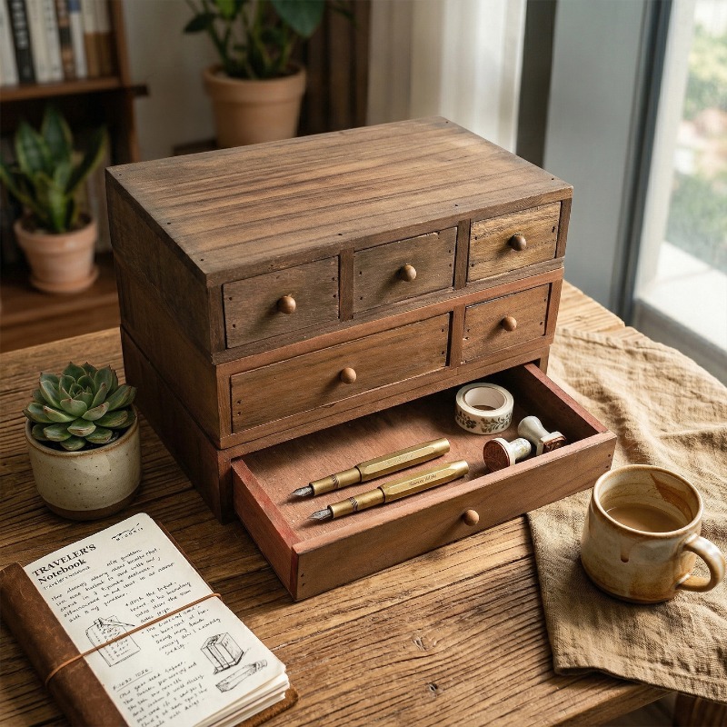 Houten opbergdoos voor op het  - Stationery recensie en prijs